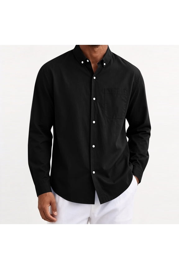 Mens Dress Shirts Long Sleeve Button Down Collar Tops Casual Business Work Wear Solid Classic Oxford Office Apparel with Pocket