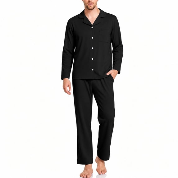 Samdudou Mens Pajamas Set Long Sleeve Button Down Sleepwear Classic Notch Collar Solid Two Piece Lounge Suit Pjs for Home Working Remote and Weekend Resting Time