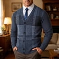 thumbnail image 1 of Samdudou Mens Sweaters Casual V Neck Button Down Plaid Pattern Long Sleeve Knitted Outerwear Classic Ribbed Trim Hem Fall Winter Warm Apparel for Business Work Holiday Gathering, 1 of 8