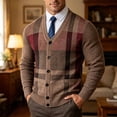 thumbnail image 1 of Samdudou Mens Sweaters Casual V Neck Button Down Plaid Pattern Long Sleeve Knitted Outerwear Classic Ribbed Trim Hem Fall Winter Warm Apparel for Business Work Holiday Gathering, 1 of 8