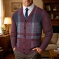 thumbnail image 1 of Samdudou Mens Sweaters Casual V Neck Button Down Plaid Pattern Long Sleeve Knitted Outerwear Classic Ribbed Trim Hem Fall Winter Warm Apparel for Business Work Holiday Gathering, 1 of 8