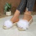 thumbnail image 1 of Samdudou Platform Sandals for Women Fluffy Faux Fur Slip On Wedge Slippers Elevated Heel Open Toe Slides Fashion Summer Footwear Casual Dressy Indoor Outdoor Shoes, 1 of 9