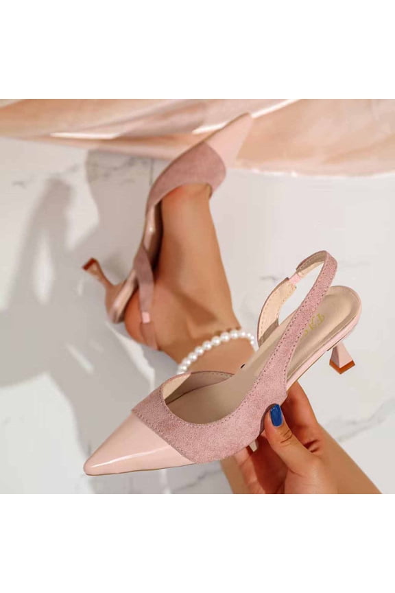 Pumps for Women Closed Toe Pointed Toe Kitten Heel Shoes Classic Cap Toe Detail Adjustable Slingback Strap Formal Office Wedding Wear