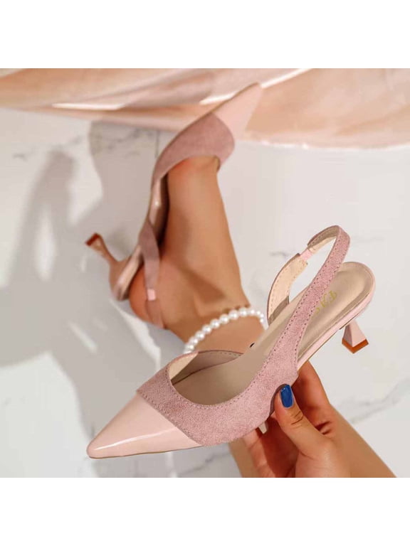 Pumps for Women Closed Toe Pointed Toe Kitten Heel Shoes Classic Cap Toe Detail Adjustable Slingback Strap Formal Office Wedding Wear
