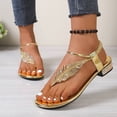thumbnail image 1 of Samdudou Sandals for Women Open Toe Flat Thong Shoes Sparkly Rhinestone Leaf Applique Elastic Ankle Strap Dressy Slip On Backless Footwear for Summer Beach Vacation, 1 of 8