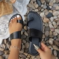 thumbnail image 1 of Samdudou Slide Sandals for Women Open Toe Flat Slippers Unique Asymmetrical Wide Strap Toe Ring Design Minimalist Casual Summer Beach Vacation Everyday Footwear, 1 of 9