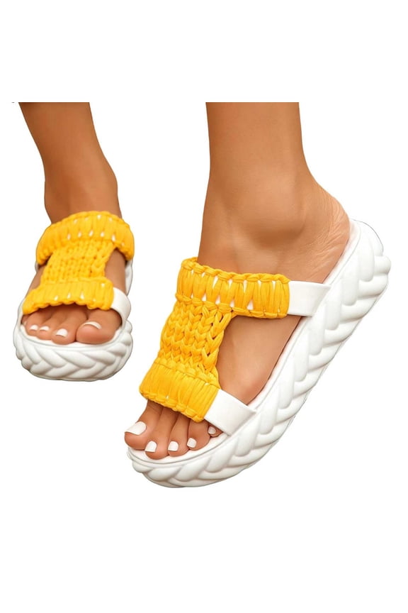 Slide Sandals for Women Open Toe Slip On Chunky Braided Macrame Straps Unique Twisted Rope Edge Sole Design Casual Resort Vacation Beach Statement Summer Shoes