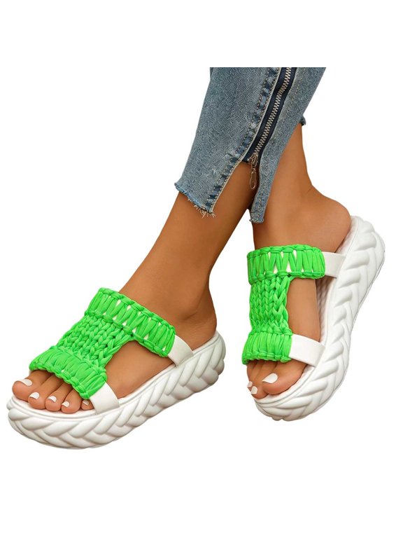 Slide Sandals for Women Open Toe Slip On Chunky Braided Macrame Straps Unique Twisted Rope Edge Sole Design Casual Resort Vacation Beach Statement Summer Shoes