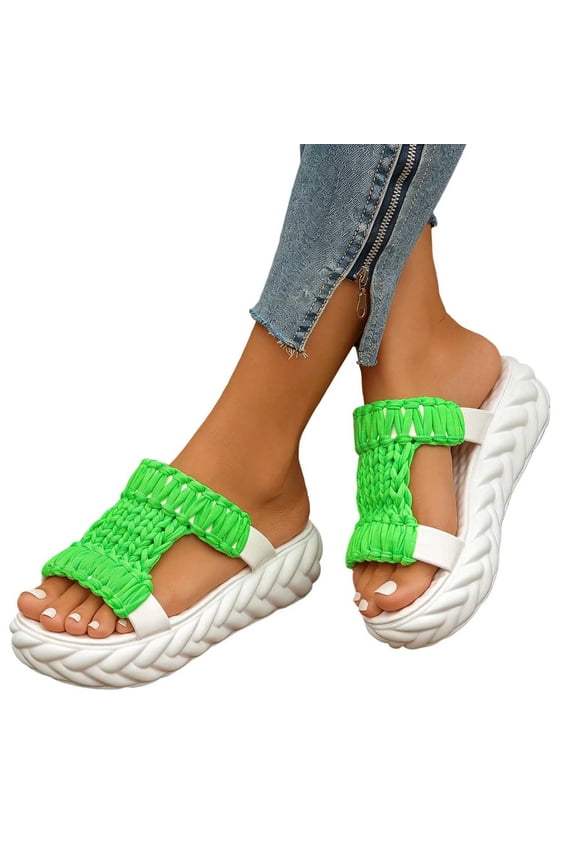 Slide Sandals for Women Open Toe Slip On Chunky Braided Macrame Straps Unique Twisted Rope Edge Sole Design Casual Resort Vacation Beach Statement Summer Shoes