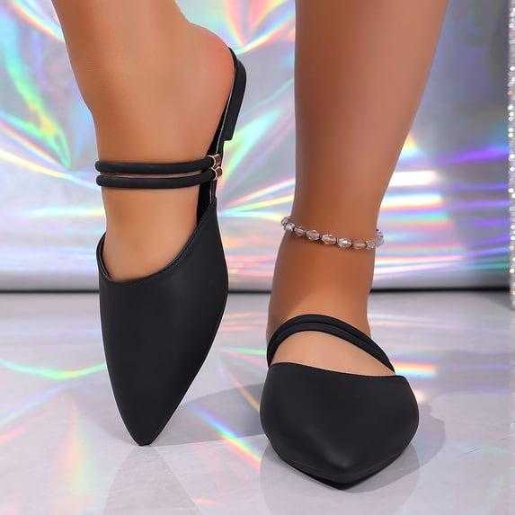 Samdudou Slip On Shoes for Women Closed Toe Pointed Toe Backless Mules Minimalist Double Thin Strap Design Elegant Flat Footwear for Work Date