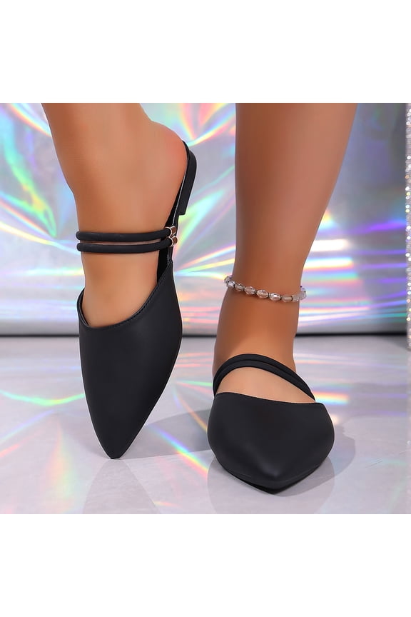Slip On Shoes for Women Closed Toe Pointed Toe Backless Mules Minimalist Double Thin Strap Design Elegant Flat Footwear for Work Date