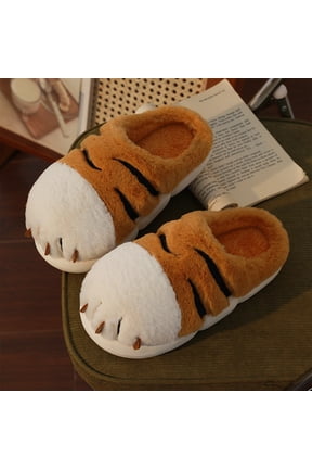 Slippers for Women Fluffy Animal Paw Claw Novelty Plush Shoes Cute Thick Sole Warm Closed Toe Bedroom Footwear for Home Lounging