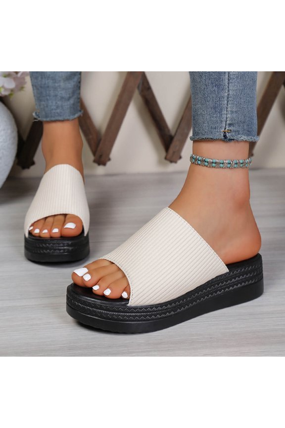 Summer Sandals for Women Open Toe Knit Ribbed Raised Base Fabric Lightweight Breathable Trendy Yoga Studio Pilates Lounge Relaxation Spa Wellness Meditation Retreat Center Shoes