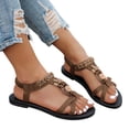 thumbnail image 1 of Samdudou Summer Shoes for Women Open Toe Flat Sandals T-Strap Bohemian Floral Cutout Ring Embellishments Criss Cross Front Elastic Slingback Beach Vacation Resort Wear, 1 of 6