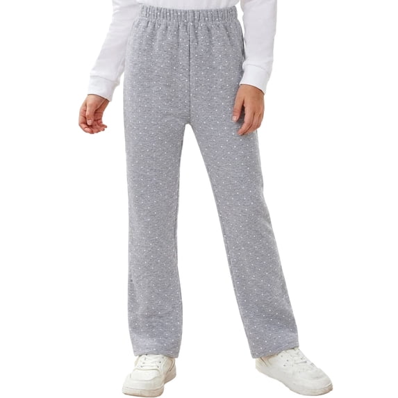 Samdudou Sweatpants for Girls Polka Dot Lounge Pants High Waisted Straight Leg Casual Track Trousers Elastic Waist Basic Bottoms Daily School Wear
