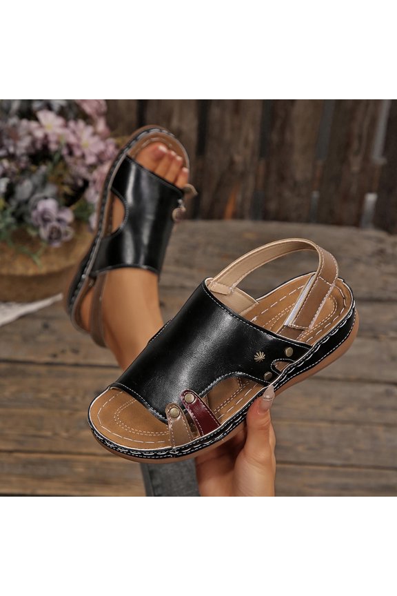 Walking Sandals for Women Open Toe Casual Slingback Sporty Wedge Sandals Adjustable Hook and Loop Straps Contrast Stitching Textured Outsole