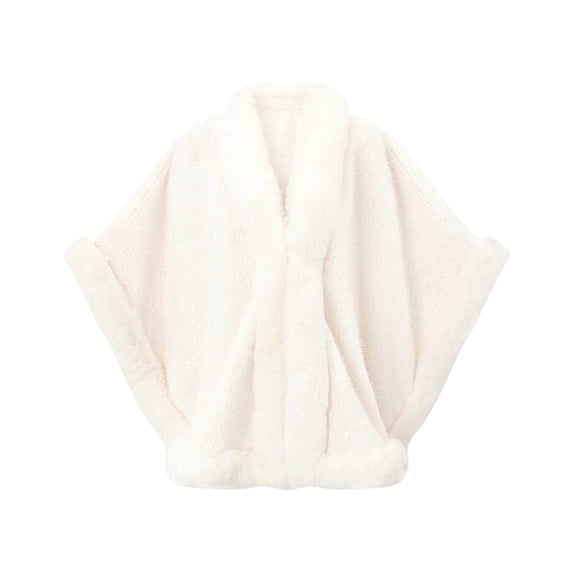 Samdudou Winter Coats for Women Thick Warm Cape Plush Faux Fur Poncho Wrap Fluffy Shawl Open Front Outerwear for Freezing Temperatures Luxurious Holiday Parties Styling