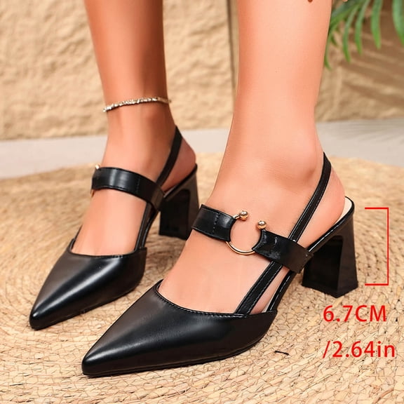 Samdudou Women Closed Toe Pointed Slingback Pumps Summer Block Heel Shoes with Ankle Strap Elegant Casual Formal Footwear for Wedding Guest and Grad Season