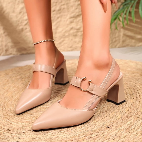 Samdudou Women Closed Toe Pointed Slingback Pumps Summer Block Heel Shoes with Ankle Strap Elegant Casual Formal Footwear for Wedding Guest and Grad Season