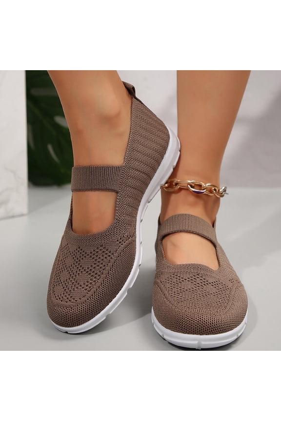 Women Closed Toe Shoes Knit Mesh Breathable Cozy Walking Flats Thick-Sole Casual Nurse Shoe with Arch Support