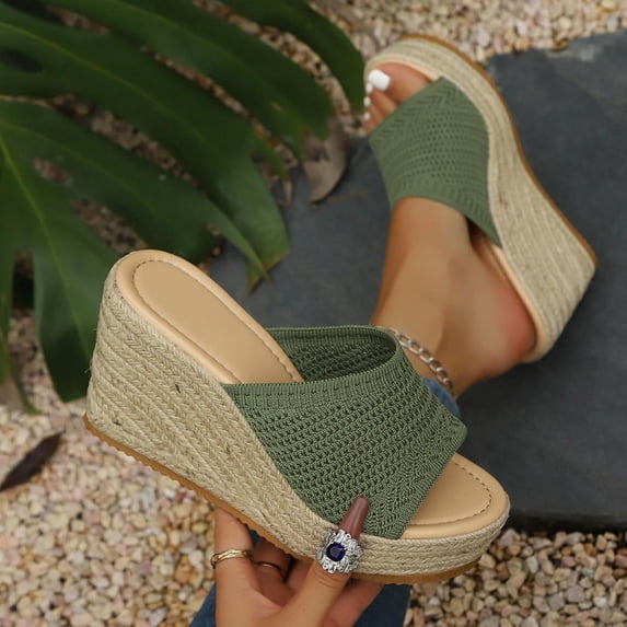 Samdudou Women Open Toe Espadrilles Platform Sandals Bohemia Summer Wedges Casual Thick Sole Add Height Shoes Fashion Summer Outdoor Beach Slides For Beach, Wedding