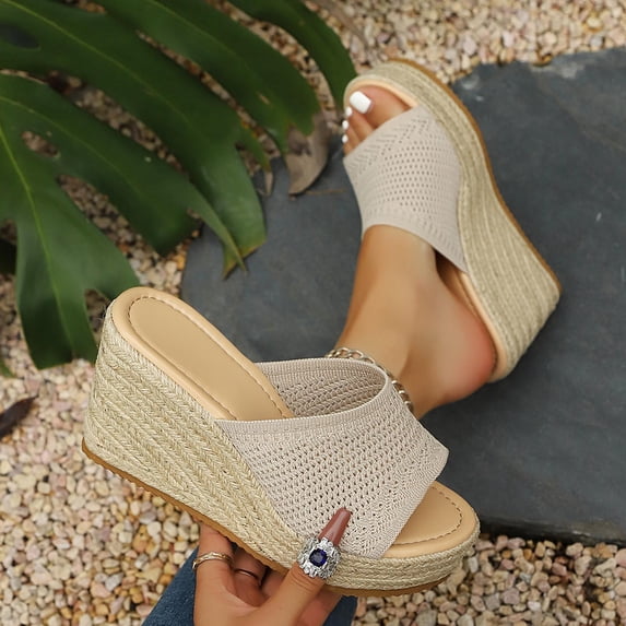 Samdudou Women Open Toe Espadrilles Platform Sandals Bohemia Summer Wedges Casual Thick Sole Add Height Shoes Fashion Summer Outdoor Beach Slides For Beach, Wedding