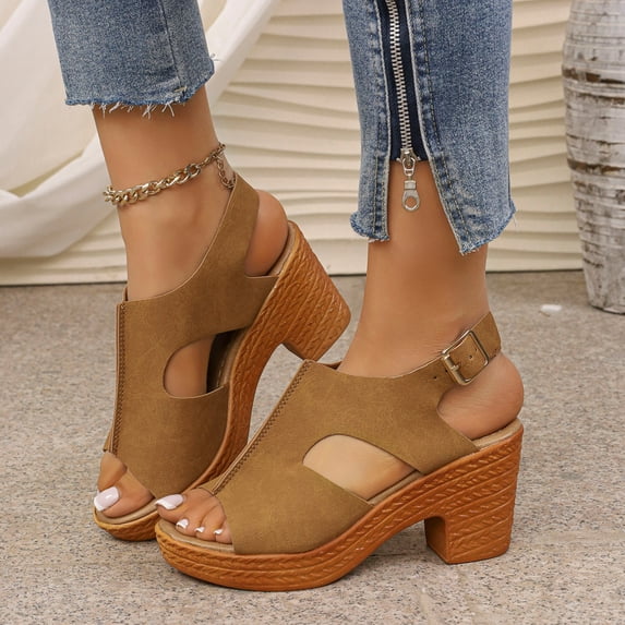Samdudou Women Thick Sole Sandals Open Toe Wedge Heel Sandals Summer Casual Dressy Slingback Chunky Block Heel Slide Shoes Outdoor Walking Vacation Beach Daily Wear