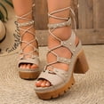 thumbnail image 1 of Samdudou Women's Sandals Open Toe Gladiator Lace Up Chunky Heel Ankle Wrap Rivet Studded Evening Party Summer Dating Vacation Dressy Ladies Fashion Footwear Outdoor Walking Essential Trendy, 1 of 9