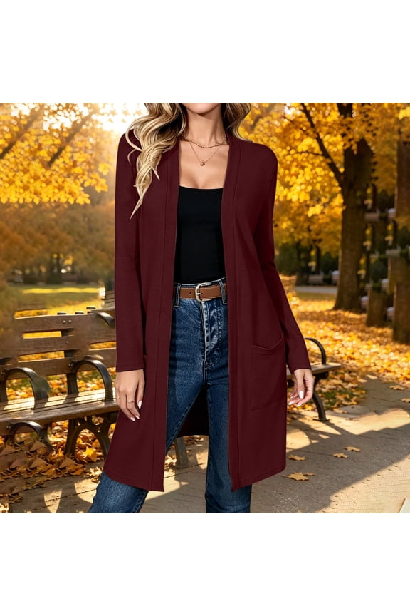 Womens Blazers for Work Casual Long Duster Cardigan Open Front Sweaters with Side Pockets Maxi Length Outerwear for Spring Fall Daily Commute Elegant Professional Styling