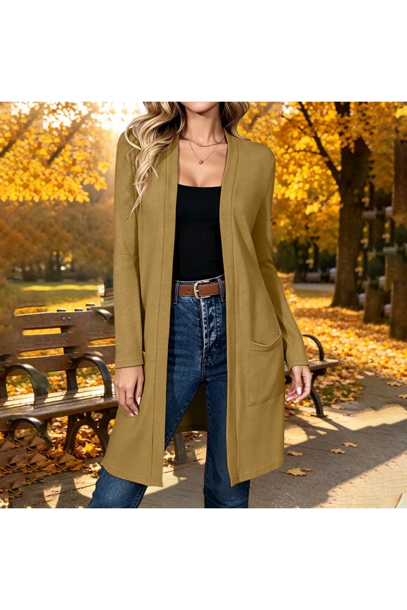 Womens Blazers for Work Casual Long Duster Cardigan Open Front Sweaters with Side Pockets Maxi Length Outerwear for Spring Fall Daily Commute Elegant Professional Styling
