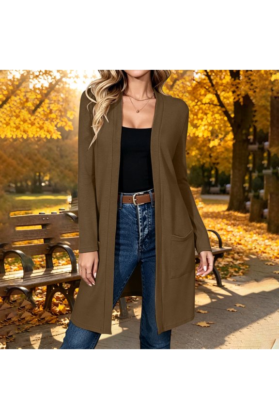 Womens Blazers for Work Casual Long Duster Cardigan Open Front Sweaters with Side Pockets Maxi Length Outerwear for Spring Fall Daily Commute Elegant Professional Styling
