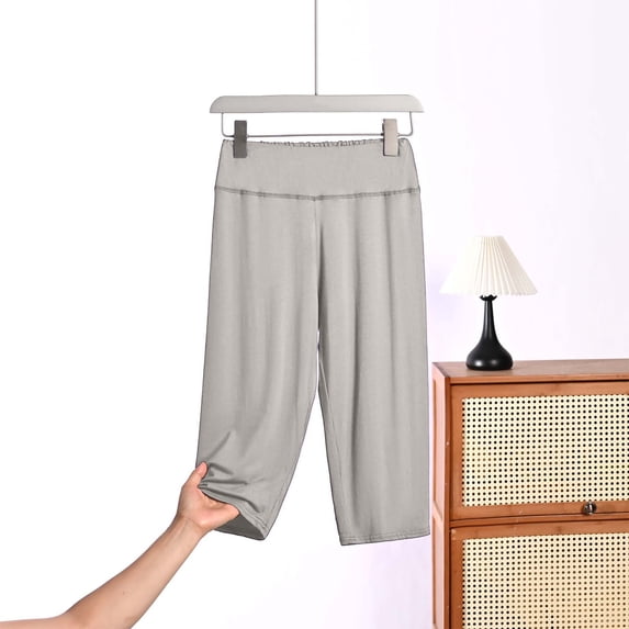 Samdudou Womens Capri Pants High Waisted Cropped Trousers Wide Band Flowy Lounge Bottoms Casual Athletic Yoga Activewear Stretchy Workout Daily Wear for Gym Training