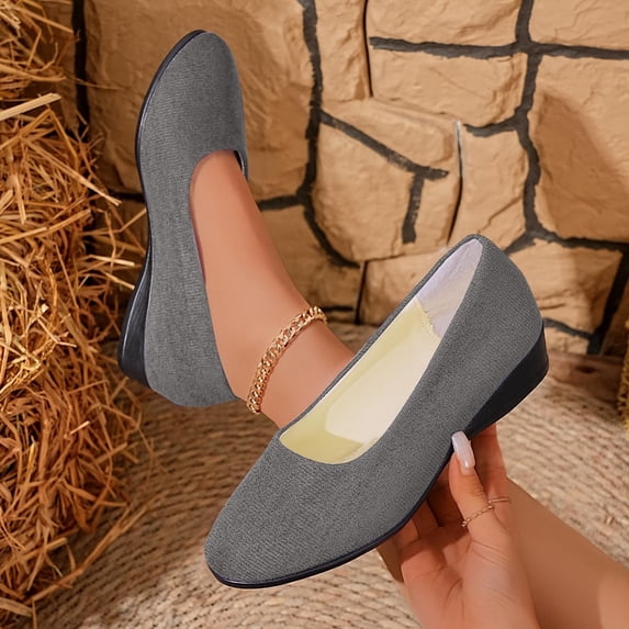 Samdudou Womens Flats Dress Shoes Closed Toe Slip On Classic Round Front Low Wedge Heel Textured Fabric Upper Minimalist Elegant Office Work Casual Evening Daily Footwear