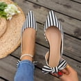 thumbnail image 1 of Samdudou Womens Flats Shoes Closed Toe Slip On Pointed Front Slingbacks Chic Vertical Striped Pattern Tie Knot Bow Detail At Heel Casual Dressy Daily Office Work Footwear, 1 of 9
