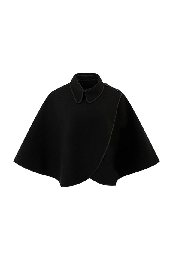 Womens Jackets and Coats Minimalist Poncho Wrap Turn Down Collar Asymmetrical Button Closure Elegant Shawl for Spring Fall Daily Commute Office Workwear