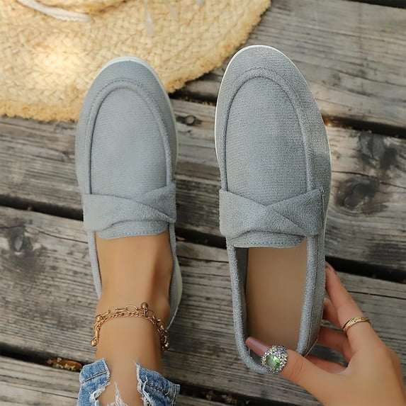 Samdudou Womens Loafers Casual Slip On Flat Shoes Closed Toe Faux Suede Moccasins Lightweight Walking Footwear for Daily Office Use