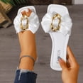thumbnail image 1 of Samdudou Womens Sandals Open Toe Flat Slides Elegant Silky Bowknot Slip On Square Design with Metallic Hardware Detail Casual Summer Beach Vacation Dressy Mules, 1 of 9