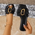 thumbnail image 1 of Samdudou Womens Sandals Open Toe Flat Slides Elegant Silky Bowknot Slip On Square Design with Metallic Hardware Detail Casual Summer Beach Vacation Dressy Mules, 1 of 9