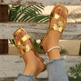 thumbnail image 1 of Samdudou Womens Slide Sandals Elegant Square Open Toe Slip On Flats Chic Cutout Straps with Unique Metallic Insect Hardware Accent Dressy Evening Party Shoes Summer Footwear, 1 of 5
