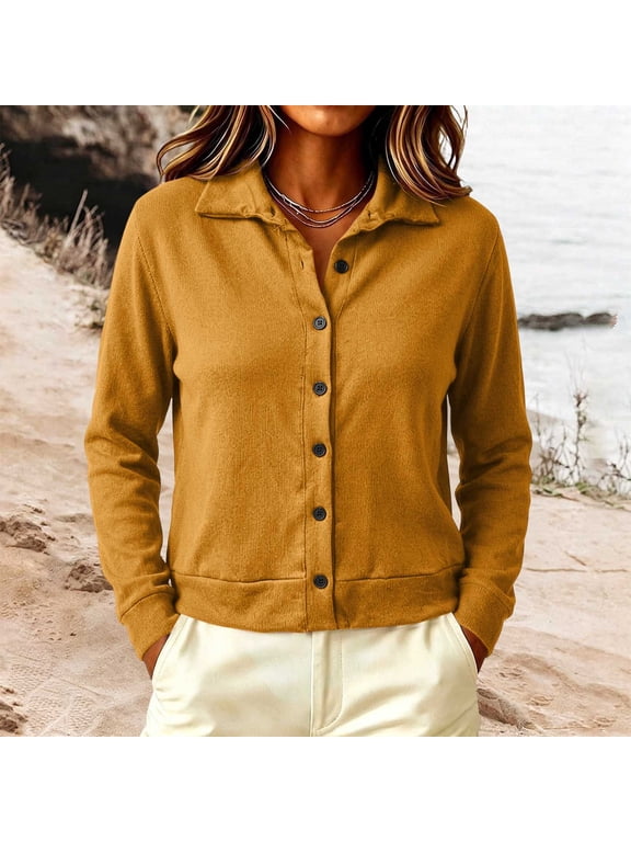 Womens Sweaters Collared Button Down Knitwear Long Sleeve Lightweight Fall Tops Casual Daily Work Office Cardigan for Fall Winter