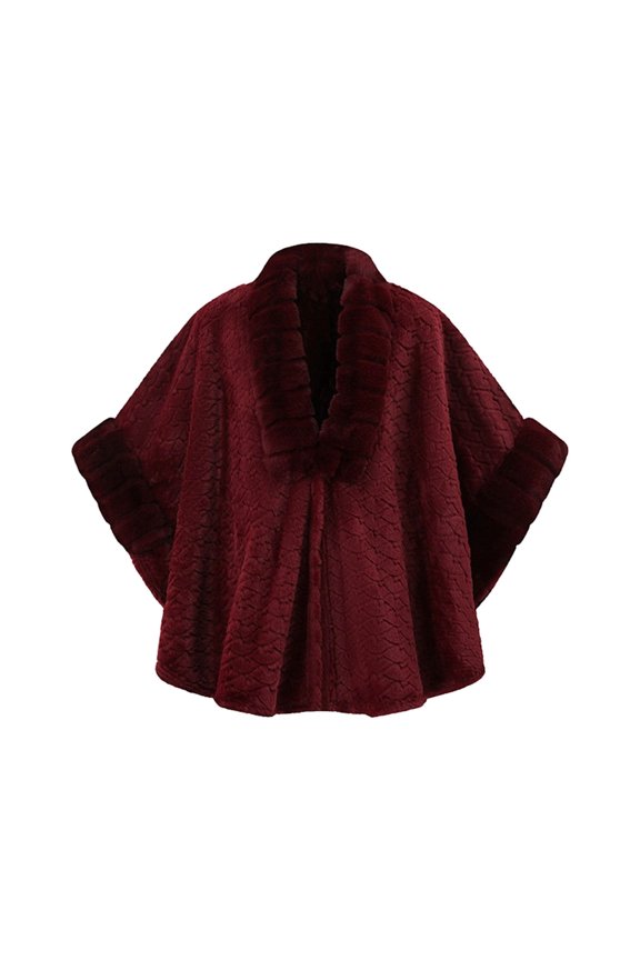 Womens Sweaters Fall Fashion Faux Fur Trim Cape Coat Elegant Poncho Wrap Textured Chevron Knit Winter Outerwear for Evening Party Formal Events Dinner Layering Top