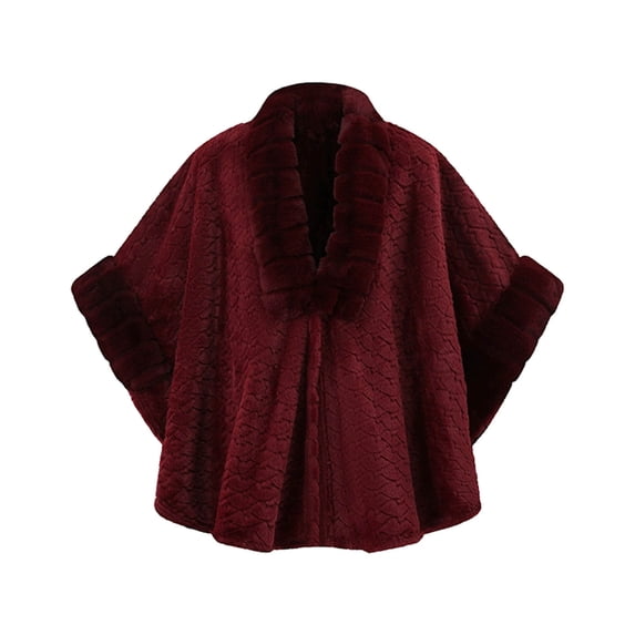 Samdudou Womens Sweaters Fall Fashion Faux Fur Trim Cape Coat Elegant Poncho Wrap Textured Chevron Knit Winter Outerwear for Evening Party Formal Events Dinner Layering Top