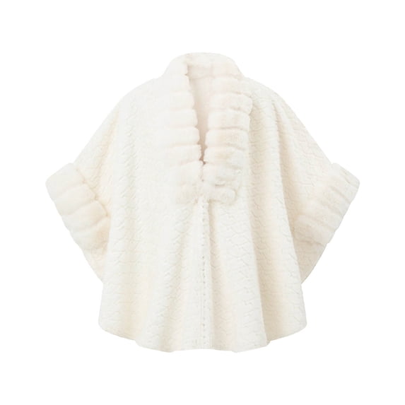 Samdudou Womens Sweaters Fall Fashion Faux Fur Trim Cape Coat Elegant Poncho Wrap Textured Chevron Knit Winter Outerwear for Evening Party Formal Events Dinner Layering Top