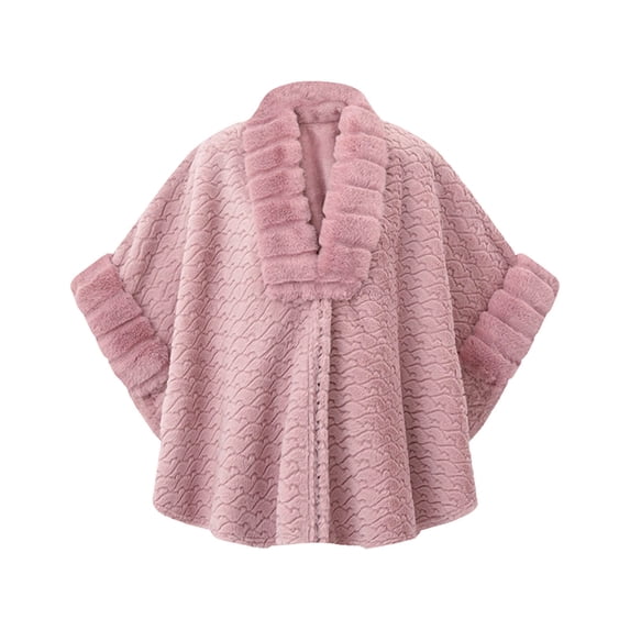 Samdudou Womens Sweaters Fall Fashion Faux Fur Trim Cape Coat Elegant Poncho Wrap Textured Chevron Knit Winter Outerwear for Evening Party Formal Events Dinner Layering Top