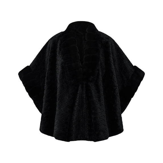 Samdudou Womens Sweaters Fall Fashion Faux Fur Trim Cape Coat Elegant Poncho Wrap Textured Chevron Knit Winter Outerwear for Evening Party Formal Events Dinner Layering Top