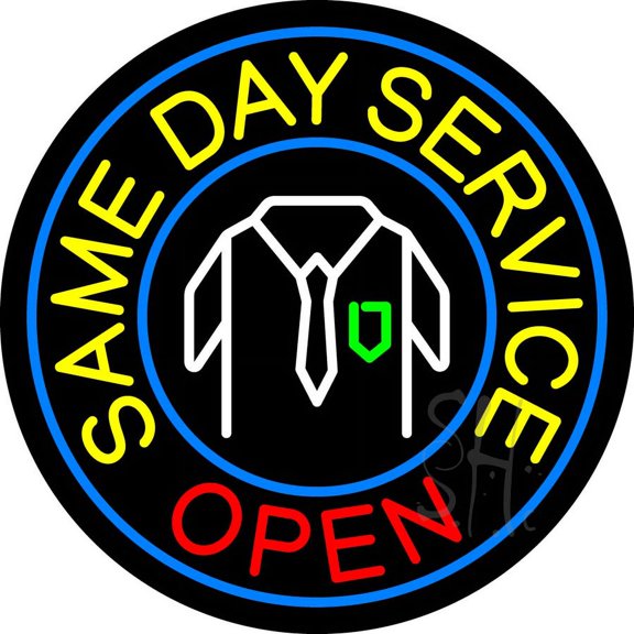 Same Day Service Open LED Neon Sign 26 x 26 - inches, Clear Edge Cut Acrylic Backing, with Dimmer - Bright and Premium built indoor LED Neon Sign for Computer & Electronics store decor.