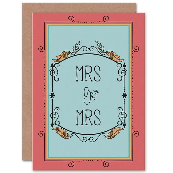 Same Sex Marriage Ornate Red Leaf Gay Greetings Card Plus Envelope Blank inside