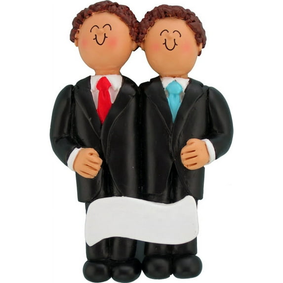 Same Sex Wedding Male Both Brown Personalized Christmas Ornament DO-IT-YOURSELF