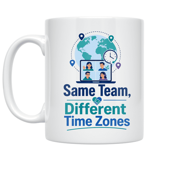 Same Team, Different Time Zones - Remote Work Enthusiast - 11 oz Ceramic Coffee Mug