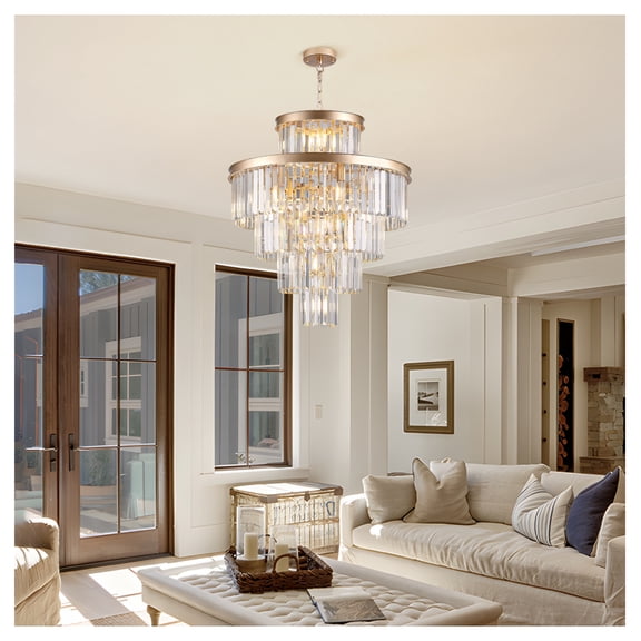 (Same as W1340P188536)Golden Luxury Crystal Chandelier Modern Chandeliers Lights Fixture Hanging Pendant Light Fixture for Dining Room Bedroom Living Room Dia 23.6 Inch-